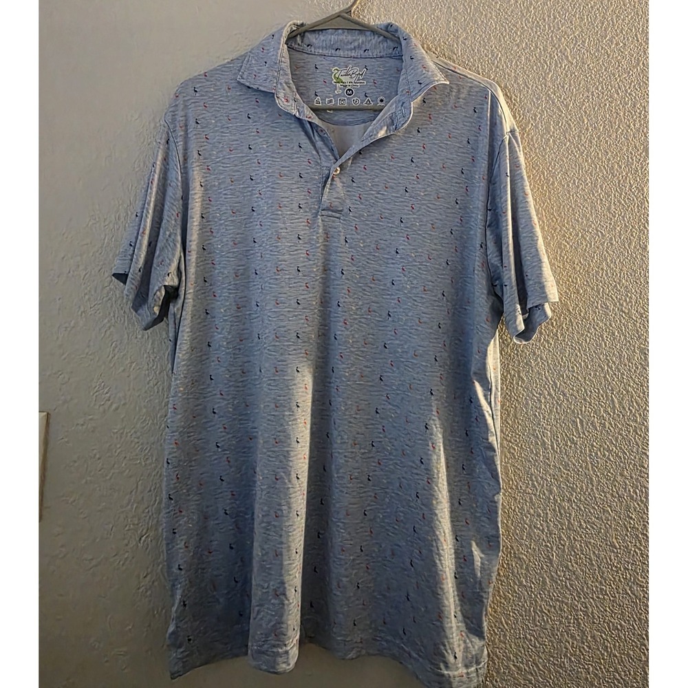 TailorByrd Polo Shirt Men's Medium Gray Flamingo Pattern Golf Performance SPF 30
